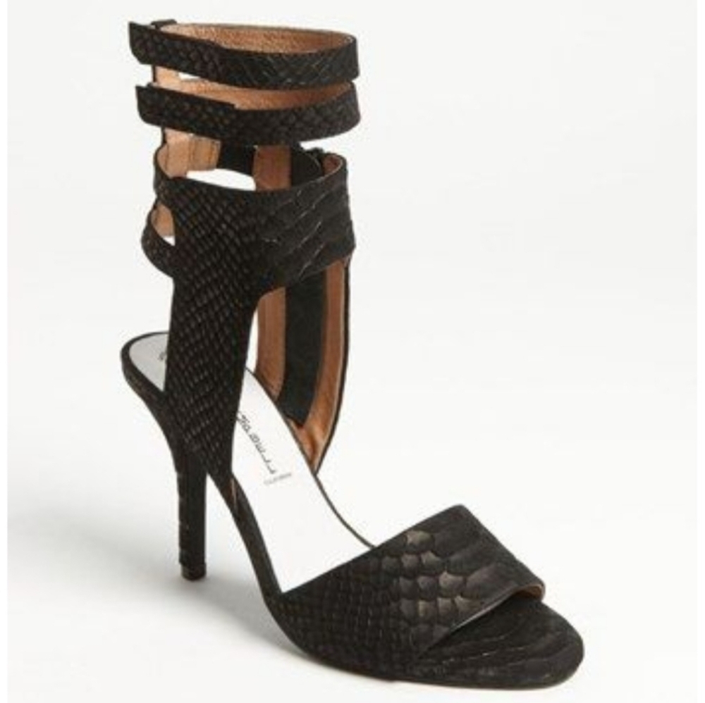 Jeffrey Campbell Heeled Sandals 8.5 Black Leather Skybox Reptile Ankle Straps